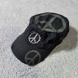 Pit Bull OSFM Cadet Hat Black Distressed Peace Sign Rhinestone Chicago Cap